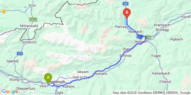 Map: Innsbruck Airport (INN) to Achensee