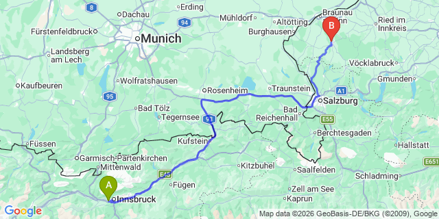 Map: Innsbruck Airport (INN) to Bad Gastein