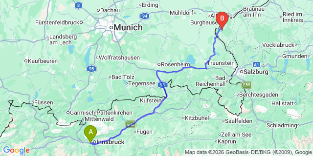 Map: Innsbruck Airport (INN) to Bruck an der Grossglocknerstrass