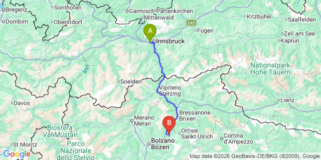 Map: Innsbruck Airport (INN) to Castelrotto