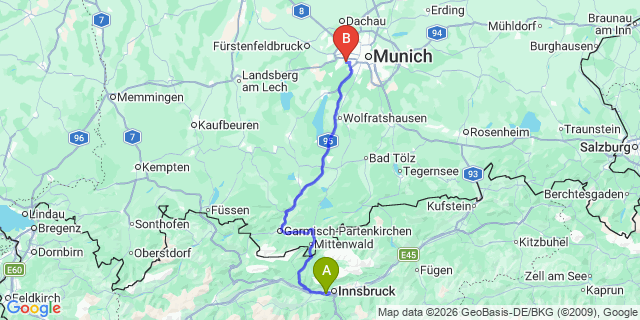 Map: Innsbruck Airport (INN) to Ellbogen