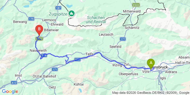 Map: Innsbruck Airport (INN) to Fernpass