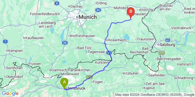 Map: Innsbruck Airport (INN) to Fieberbrunn