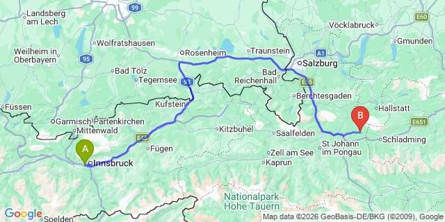 Map: Innsbruck Airport (INN) to Filzmoos