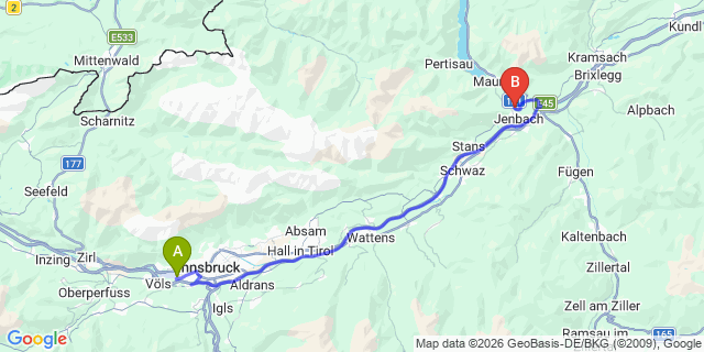 Map: Innsbruck Airport (INN) to Fischl