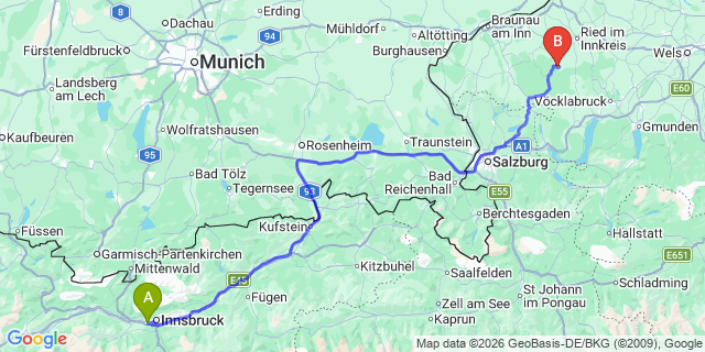 Map: Innsbruck Airport (INN) to Flachau