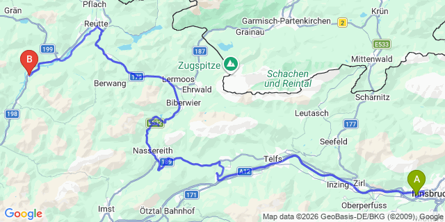 Map: Innsbruck Airport (INN) to Forchach