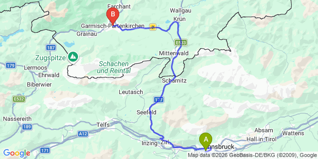 Map: Innsbruck Airport (INN) to Garmisch