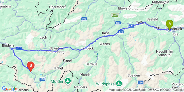 Map: Innsbruck Airport (INN) to Gaschurn