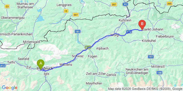 Map: Innsbruck Airport (INN) to Going