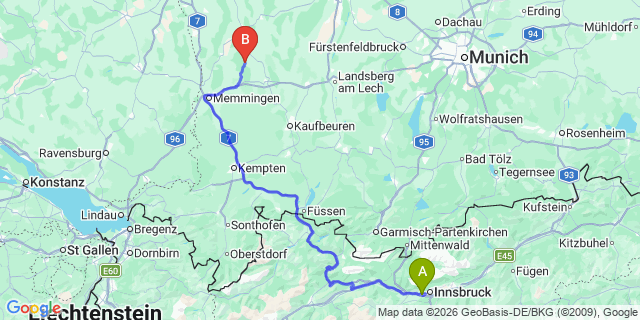 Map: Innsbruck Airport (INN) to Kappl