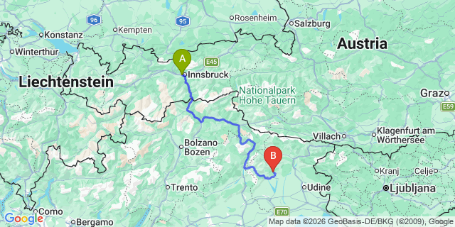 Map: Innsbruck Airport (INN) to Kaprun