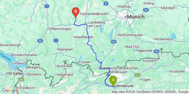 Map: Innsbruck Airport (INN) to Ladis
