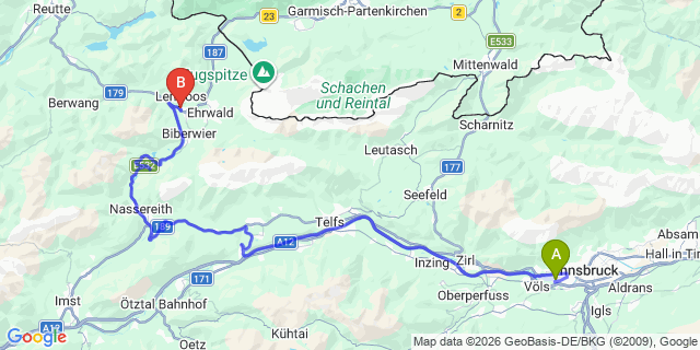 Map: Innsbruck Airport (INN) to Lermoos