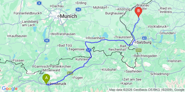 Map: Innsbruck Airport (INN) to Mattsee