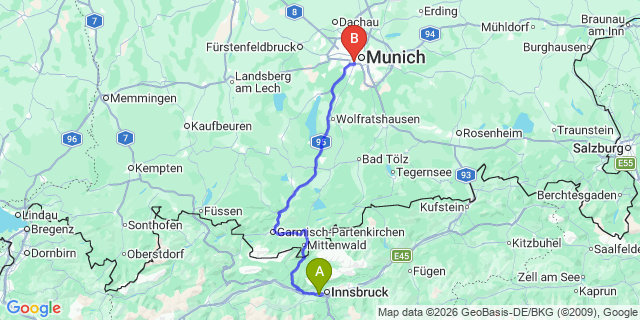 Map: Innsbruck Airport (INN) to Navis