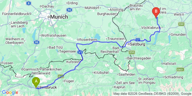 Map: Innsbruck Airport (INN) to Obertauern