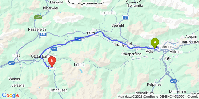 Map: Innsbruck Airport (INN) to Oetz