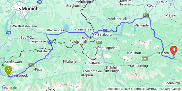 Map: Innsbruck Airport (INN) to osten