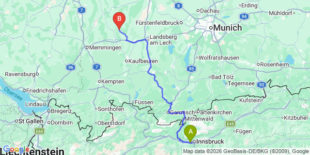 Map: Innsbruck Airport (INN) to Pfunds