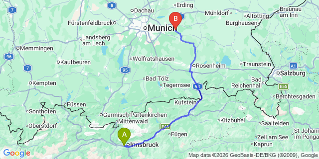 Map: Innsbruck Airport (INN) to Radfeld