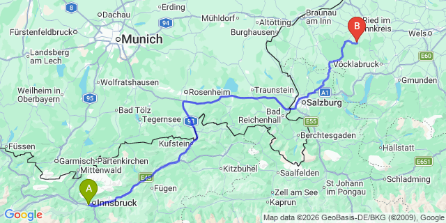 Map: Innsbruck Airport (INN) to Radstadt
