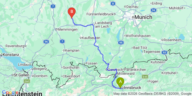 Map: Innsbruck Airport (INN) to Schattwald