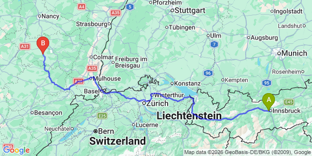 Map: Innsbruck Airport (INN) to Schönberg