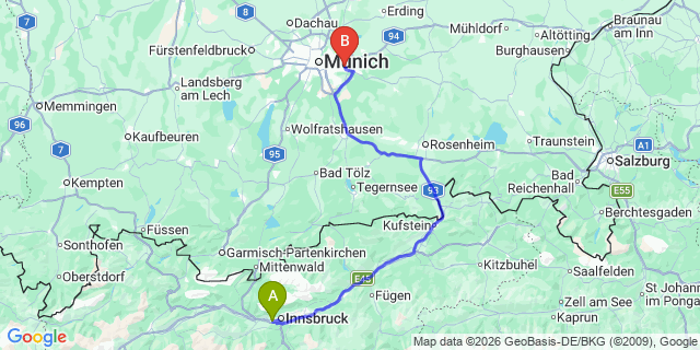 Map: Innsbruck Airport (INN) to Schwaz