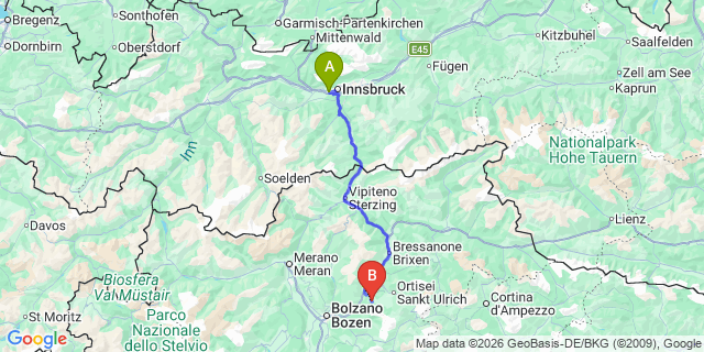 Map: Innsbruck Airport (INN) to Seis