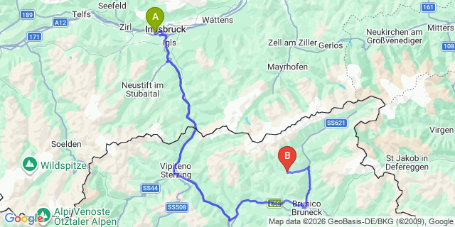 Map: Innsbruck Airport (INN) to Selva