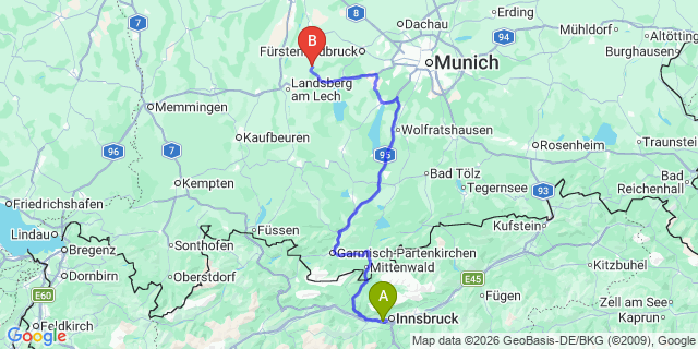 Map: Innsbruck Airport (INN) to Sölden