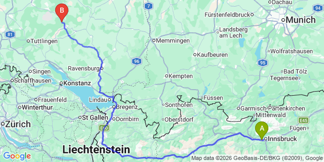 Map: Innsbruck Airport (INN) to Vals