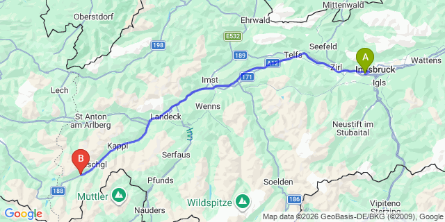 Map: Innsbruck Airport (INN) to Valzur