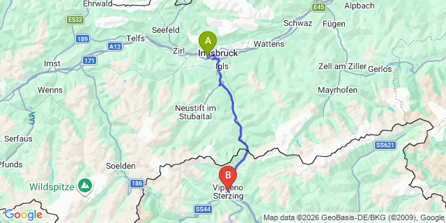 Map: Innsbruck Airport (INN) to Vipiteno