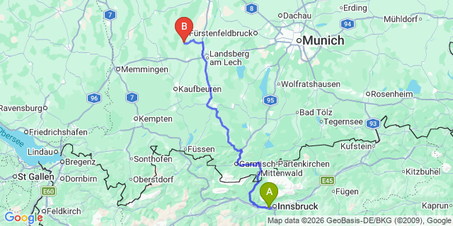 Map: Innsbruck Airport (INN) to Wangle