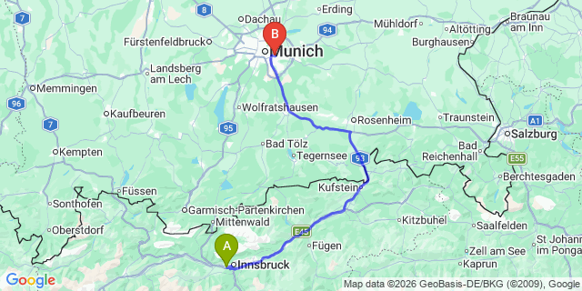 Map: Innsbruck Airport (INN) to Weer