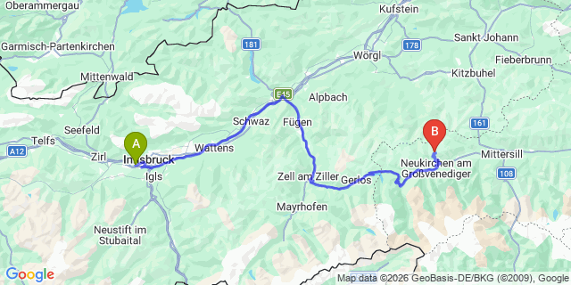 Map: Innsbruck Airport (INN) to Wolkenstein