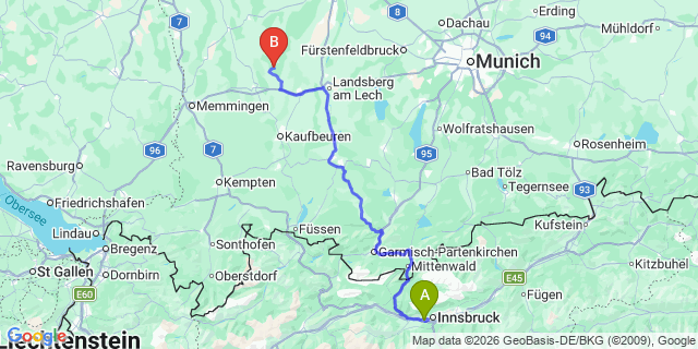 Map: Innsbruck Airport (INN) to Zams