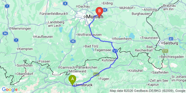 Map: Innsbruck Airport (INN) to Zellberg