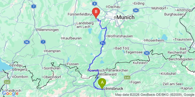 Map: Innsbruck Airport (INN) to Zirl