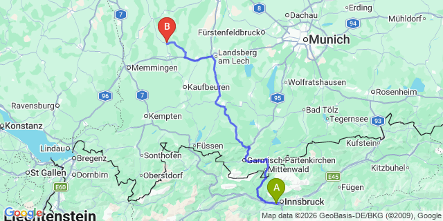 Map: Innsbruck Airport (INN) to Zoblen