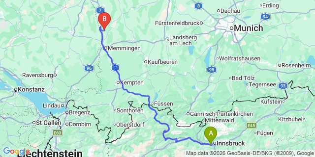 Map: Innsbruck Airport (INN) to Zürs am Arlberg