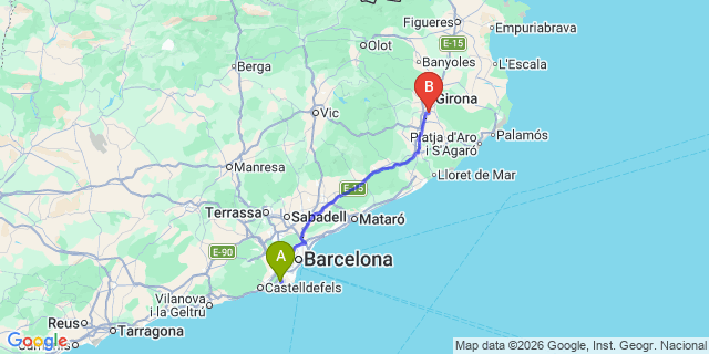 Map: Barcelona Airport (BCN) to Fornells de la Selva
