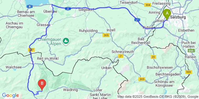 Map: Salzburg Airport (SZG) to Kirchdorf inTirol
