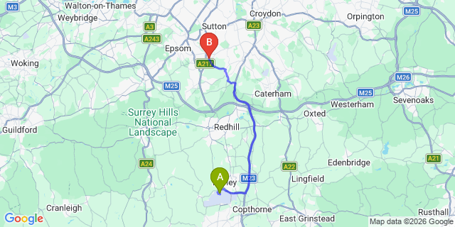 Map: London Gatwick Airport (LGW) to Banstead