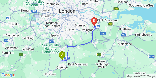 Map: London Gatwick Airport (LGW) to BR8 Swanley