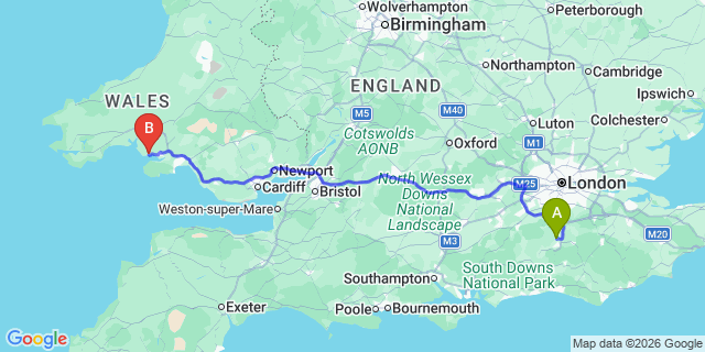 Map: London Gatwick Airport (LGW) to Burry Port