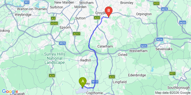 Map: London Gatwick Airport (LGW) to CR0 Croydon