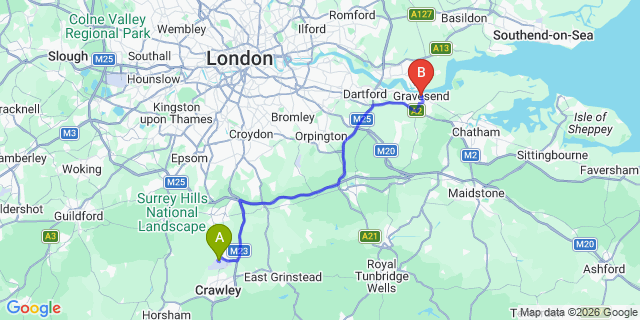 Map: London Gatwick Airport (LGW) to DA13 Gravesend